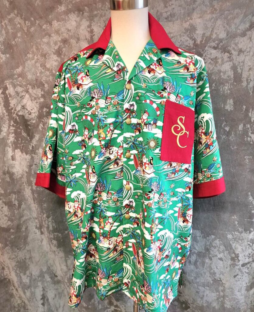 Summer Santa Shirt, Surfer, Hang Glider with Contrasting Collar, Pocket, Sleeve Cuff